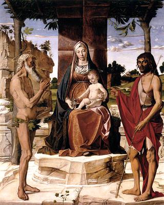 Madonna and Child under a Pergola with Saints John the Baptist and Onofrius