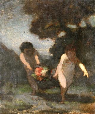 Two Boys Carrying a Basket