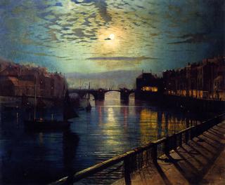 Whitby Harbor by Moonlight