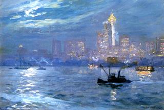 New York Harbor: Skyline at Night