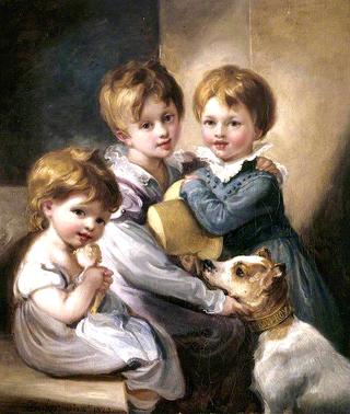 Mary Elizabeth Elton, Jane Octavia Elton, and Arthur Hallam Elton, with Their Dog 'Rob Roy'