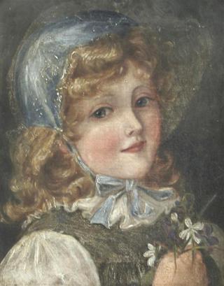 Girl holding a sprig of violets