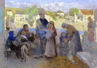 Woman and Children by a Village
