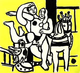 Acrobat with Parrot on a Yellow Background