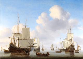 Dutch men-o'-war and other shipping in a calm