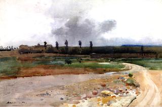 The Bed of a Stream with a Farm Beyond, Spain