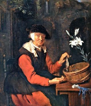 An Old Woman Preparing Herrings