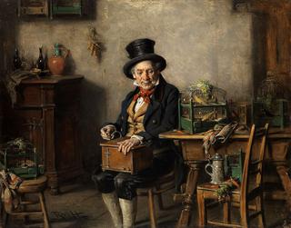 Old Man with Music Box and Bird Cage