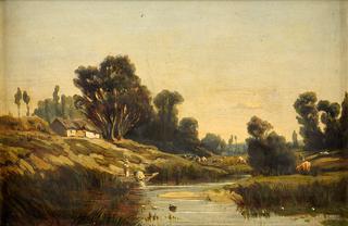 River landscape with washerwomen