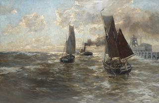 Cutters and Tugboat in the North Sea