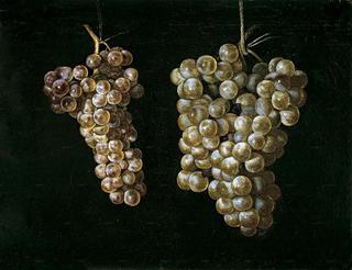 Bodegón con dos racimos de uvas