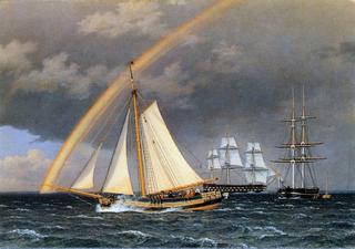A Schooner Escaping a Pursuing Frigate