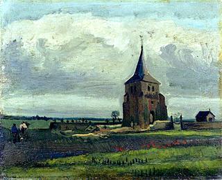 The Old Cemetry-tower at Nuenen with Plowing Farmers