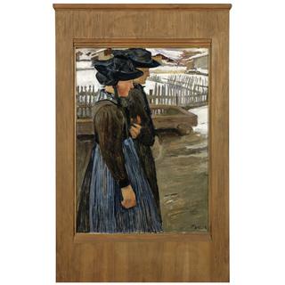 Two women in winter landscape, Valais