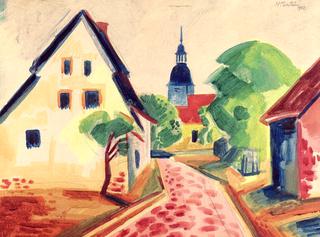 Village Street in Leba with Church