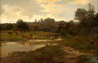 River landscape with cattle