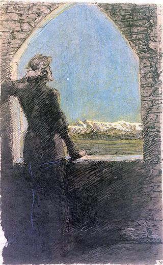 Young Man Crowned with a Wreath, Looking into the Distance from an Old Building