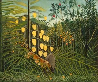 Tiger Attacking a Bull (In a Tropical Forest)