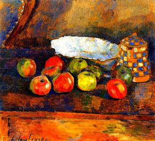 Still LIfe with Apples, Blue Bowl and Coffee Pot