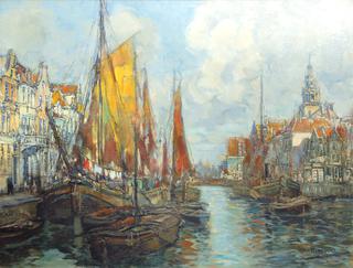 Canal in Amsterdam with the Oude Kerk