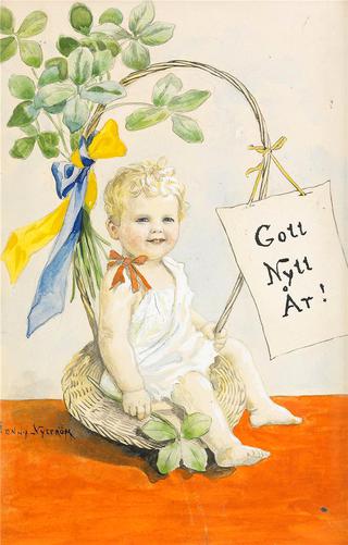 New Year Greeting - Boy in Basket