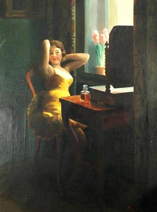 Woman Sitting in Front of a Mirror