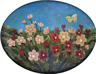Banks of Flowers with Butterfly, Oval Frame