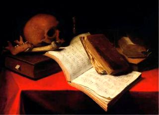 Vanitas with Music Sheets, an Hourglass and a Skull