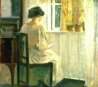 Girl Reading in a Sunlit Room