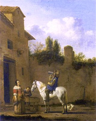 Mounted Trumpeter Taking a Drink