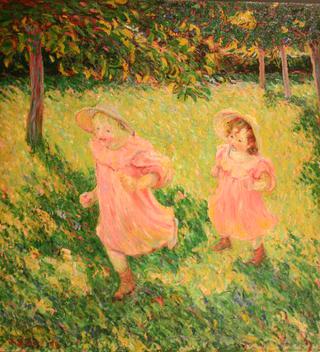Lilly and Jimmy running in Giverny