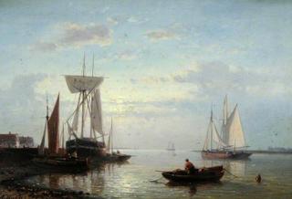 Coastal Scene with Beached Vessels, Evening