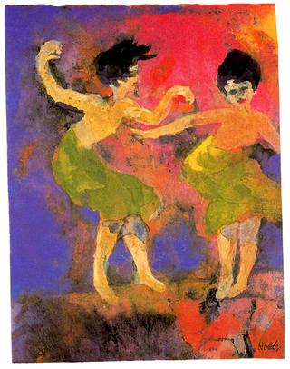 Dancing women with green skirts