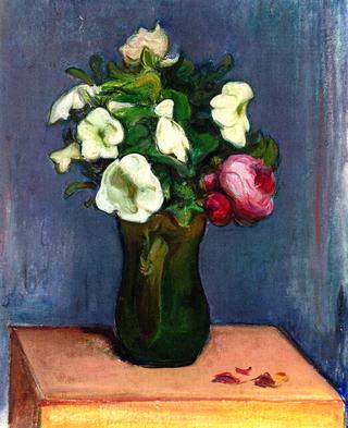 Pitcher of White Flowers and a Rose