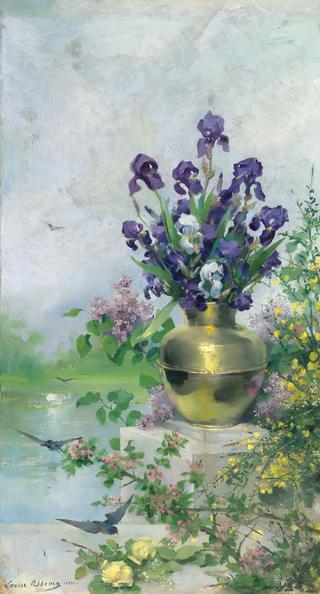 A Vase of Irises on the Terrace