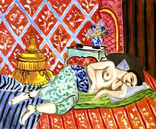 Odalisque Lying Down, Green Pants, Blue Belt