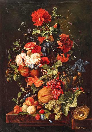 Floral Still Life with Fruit and Bird's Nest