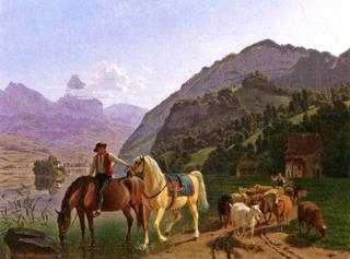 Rider with Two Horses and Herd