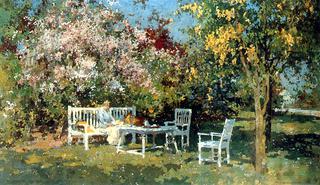 Garden with Blossoming Tree