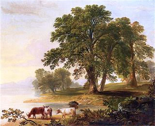 Pastoral Scene a Lake's Edge