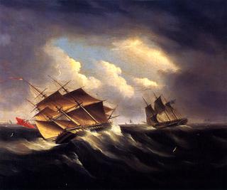 A British Frigate Approaching Another Vessel in a Heavy Sea