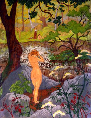 Nude Fixing Her Hair by a Pond