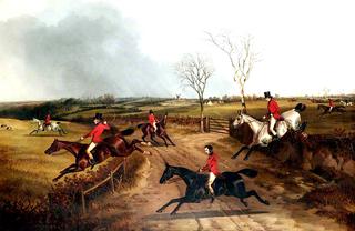 The Lane: Members of a Hunt Jumping the Fences by a Lane