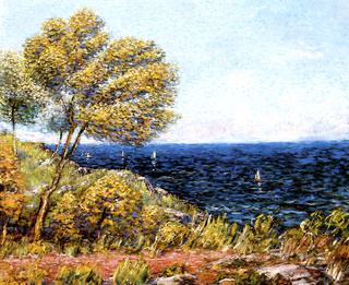 Coastline with Distant Sailboats