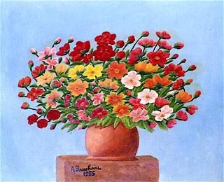 Vase of Flowers on a Blue Background