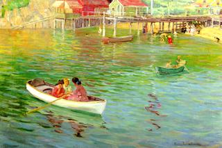 Woman with Children Boating