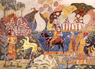 Two Figures on a Mule