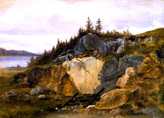 Study of Rocky Lakeside Landscape