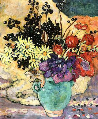 Bouquet of Flowers with Green Pitcher