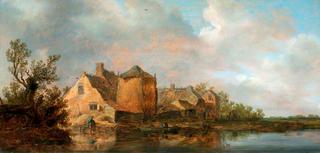 River Scene with an Inn